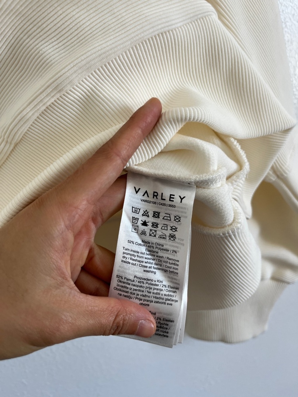 Varley Cream Ribbed Milano Half-Zip Sweatshirt Pullover Size Medium - Picture 4 of 6